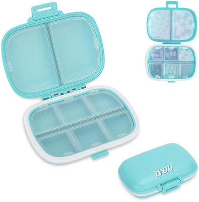 iVOU Travel Pill Box Travel Pill Organizer 8 Compartments Portable Pill Box Small Daily Pill Case Pill Box(Multicolor)