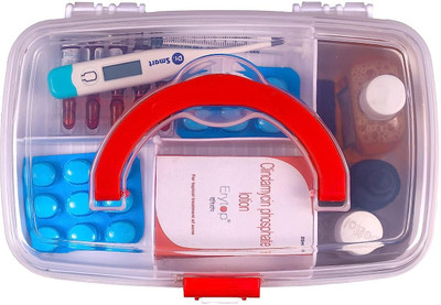 Divine Enterprise 1 First Aid Kit Emergency Medicine Box,Lid with Handle Portable for Home Camping Pill Box(Red, White)