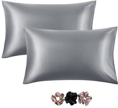 Wesofy Satin Pillows Cover(28 cm*18 cm, Pack of 2, Grey)