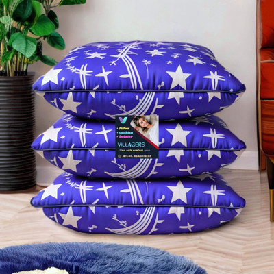 Tecsun COMFORT Polyester Fibre Abstract Sleeping Pillow Pack of 3(Blue)