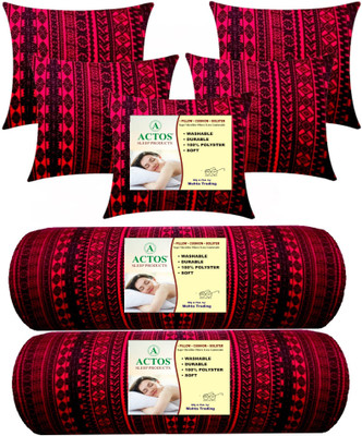 ACTOS Combo Set of 5 Cushion And 2 Bolster Microfibre Geometric Bolster Pack of 7(Maroon, Black)