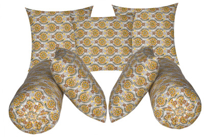 Changers Microfibre Bolster Pack of 7 Floral 5 Cushion And 2(Yellow38)
