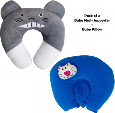 Ehouseall Store Mustard Seeds, Cotton Baby Pillow Pack of 2 Toons & Characters, Smiley(Neck Grey and Med Blue U)