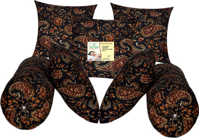 ACTOS 5 Cushion and 2 Microfibre Floral Bolster Pack of 7(Black7)