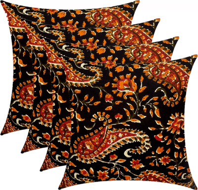 Swikon star Microfibre Cushion Pack of 4 Floral(Blue, Multicolor5)