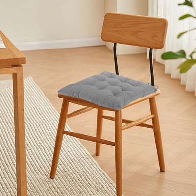 Daddy Cool Velvet Square Chair Pads 16 x 16 Polyester Fibre Solid Chair Pad Pack of 1(Grey)