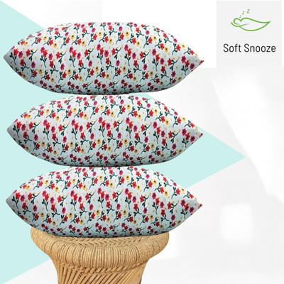 SOFT SNOOZE Luxury Microfibre Floral Sleeping Pillow Pack of 3(White)