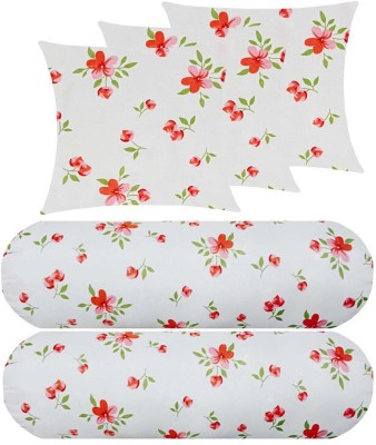 SANJU BROTHER Microfibre Floral Bolster Pack of 5(Orange)