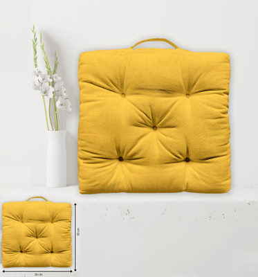 OASIS Polyester Fibre Solid Floor Cushion Pack of 1(Yellow)