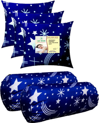 ACTOS 3 Cushion And 2 Microfibre Abstract Bolster Pack of 5(Blue2)