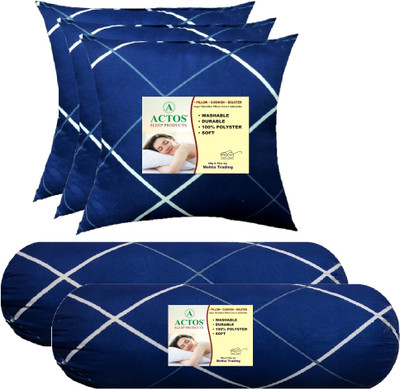 ACTOS 3 Cushion And 2 Microfibre Geometric Bolster Pack of 5(Blue, White41)
