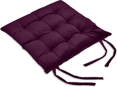 MY ARMOR Square Chair Pads Cushion for Comfortable Sitting with Ties for Pooja, Dining Microfibre Solid Chair Pad Pack of 1(Purple)