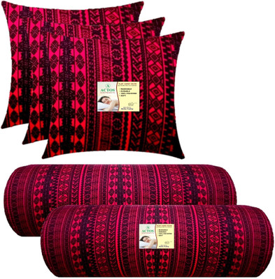 ACTOS 3 Cushion And 2 Microfibre Geometric Bolster Pack of 5(Maroon, Black30)