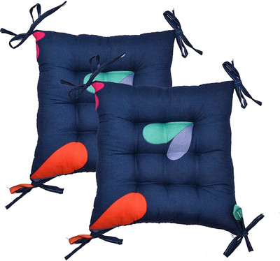 RUSTIC LINEN Microfibre Solid Chair Pad Pack of 2(Navy)