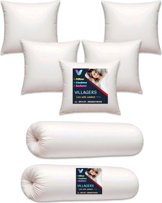 Jaipurlinen Microfibre Bolster Pack of 7 Abstract 5 Cushion And 2 Bolster(White)