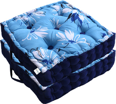 HOMESTIC by Kuber Industries Microfibre Floral Chair Pad Pack of 2(Sky Blue)