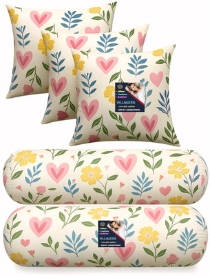 VILLAGERS Microfibre Bolster Pack of 5 Floral 3 Cushion and 2 Bolster(Multicolor)