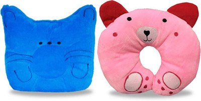 Ineffbale Cotton Baby Pillow Pack of 2 Animals(Blue, Pink)
