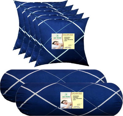 ACTOS 5 Cushion And 2 Microfibre Geometric Bolster Pack of 7(Blue, White30)