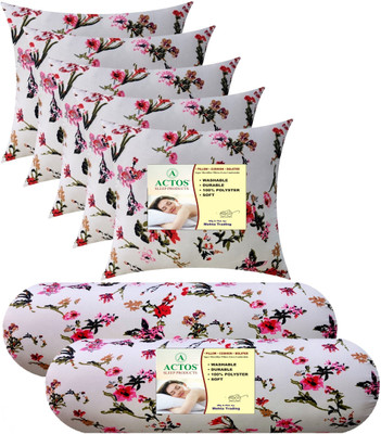 ACTOS Microfibre Bolster Pack of 7 Floral(White)