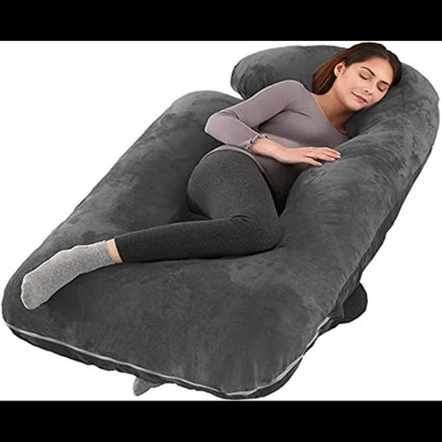WILD MINT ultra soft j shaped Polyester Fibre Solid Pregnancy Pillow Pack of 1(Grey)