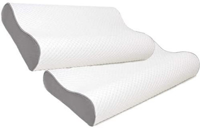 CUSHIO Cervical Contour Memory Foam Pillow - Orthopedic Pillow for Neck Pain Relief Memory Foam Solid Orthopaedic Pillow Pack of 2(White)