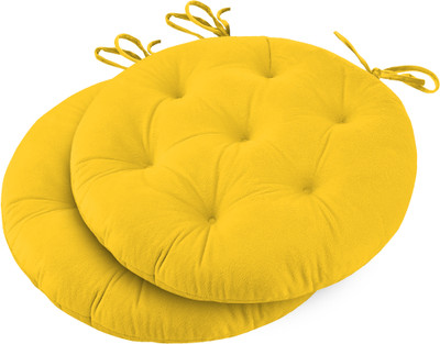 Ashu creation Microfibre Chair Pad Pack of 2 Solid Round Chair Cushion Seat Pad For Outdoor, Dining, Home, Office, 16 x 16 Inch(Yellow)