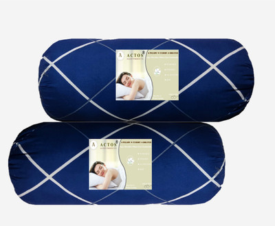 ACTOS checkered Microfibre Geometric Bolster Pack of 2(Blue, White)