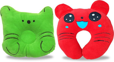 InEffable Cotton Abstract Baby Pillow Pack of 2(Light Green, Light Red)