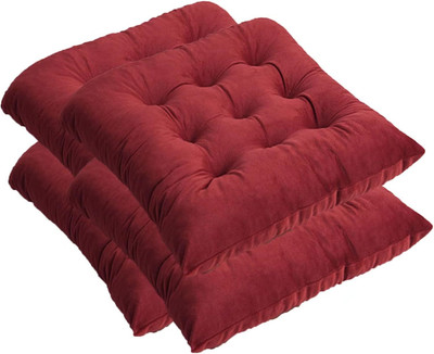 Hundur Store Microfibre Solid Chair Pad Pack of 4(Red)