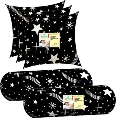 ACTOS 3 Cushion And 2 Microfibre Geometric Bolster Pack of 5(Black9)