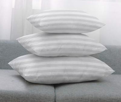 softlyf Cotton Satin Striped Rectangular Pillow Cushion Fillers Inserts For Bed, Sofa Microfibre Solid Cushion Pack of 3(White)