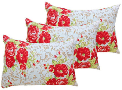 PALVIT Microfibre Abstract Sleeping Pillow Pack of 3(RED FLOWER)