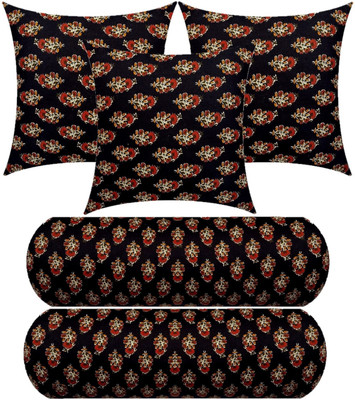 Changers 3 Cushion And 2 Microfibre Floral Bolster Pack of 5(Black)