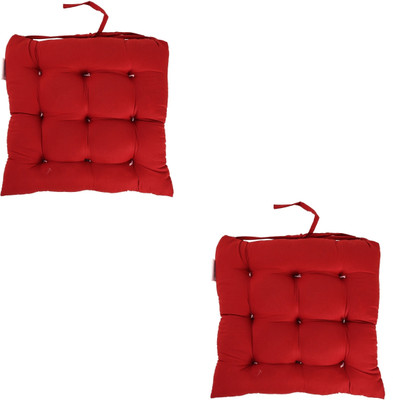 ORCHEED Square Chair Pads Cushion for Comfortable Sitting with Ties for Pooja, Dining Polyester Fibre Solid Chair Pad Pack of 2(Red)