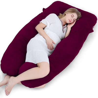 THUKRAN U Shape Polyester Fibre Solid Pregnancy Pillow Pack of 1(WINE)