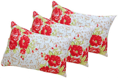 PALVIT Microfibre Abstract Sleeping Pillow Pack of 3(RED FLOWER)