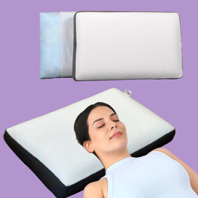 MRJOOO Flat Cool Gel Infused Memory Foam Pillow Memory Foam Stripes Sleeping Pillow Pack of 1(White)