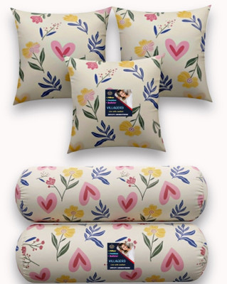 VILLAGERS Microfibre Bolster Pack of 5 Floral 3 Cushion and 2 Bolster(Multicolor)