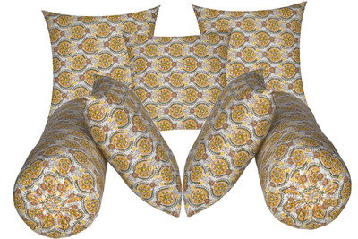 Swikon star Microfibre Bolster Pack of 7 Floral 5 Cushion And 2(Yellow37)