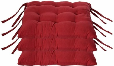 hanumant enterprises Cotton Solid Chair Pad Pack of 3(Red)