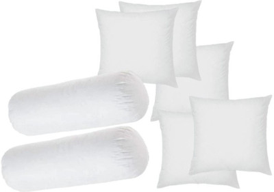 GTX Microfibre Bolster Pack of 7 Solid Diwan Set Of 5 Premium Cushions and 2(White)