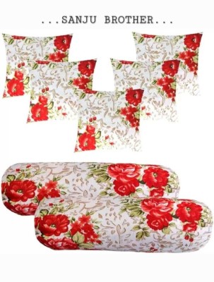 SANJU BROTHER 2 Bolester 5 Cushion Microfibre Solid Bolster Pack of 7(Red Flower)