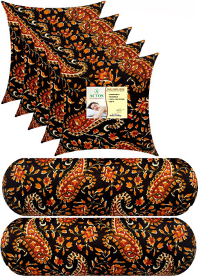 ACTOS Combo Set Of 5 Cushion And 2 Microfibre Floral Bolster Pack of 7(Black, Multicolor5)