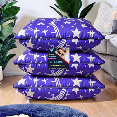 VILLAGERS COMFORT Polyester Fibre Abstract Sleeping Pillow Pack of 3(Blue)
