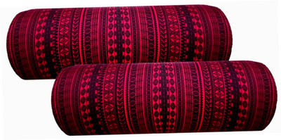 GKM Round Bolster Microfibre Abstract Bolster Pack of 2(Maroon, Black1)