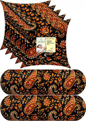 ACTOS Combo Set Of 5 Cushion And 2 Microfibre Floral Bolster Pack of 7(Black, Multicolor)