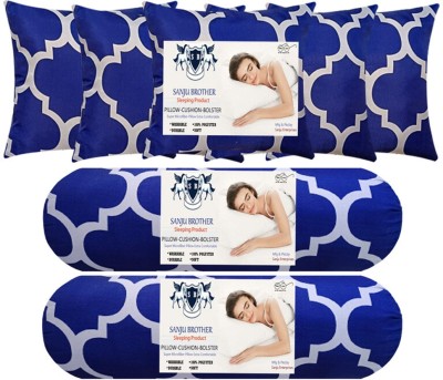 SANJU BROTHER 2 BOLESTER & 5 CUSHION Microfibre Abstract Bolster Pack of 7(Blue)