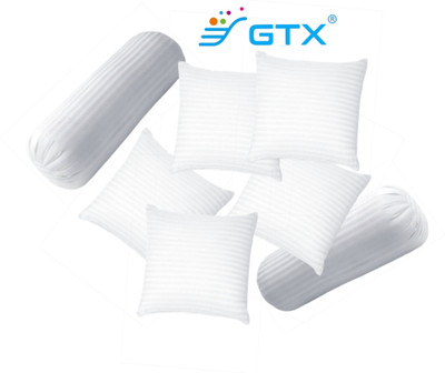 GTX Microfibre Bolster Pack of 7 Stripes Premium Diwan set of 5 cushions and 2 blaster(White)