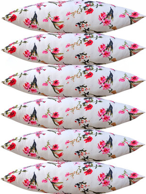 GKM Microfibre Floral Sleeping Pillow Pack of 6(White)